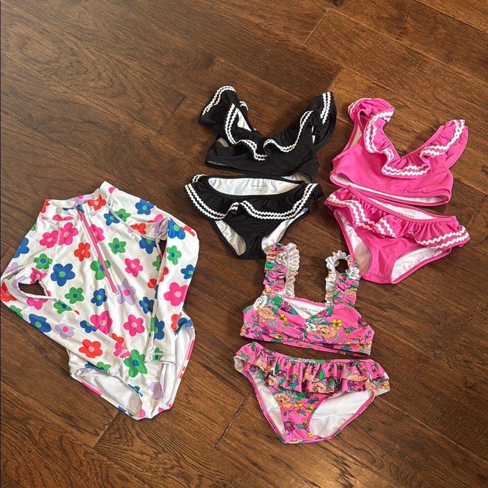 Janie and Jack Pink, Black, and Floral Swimsuits